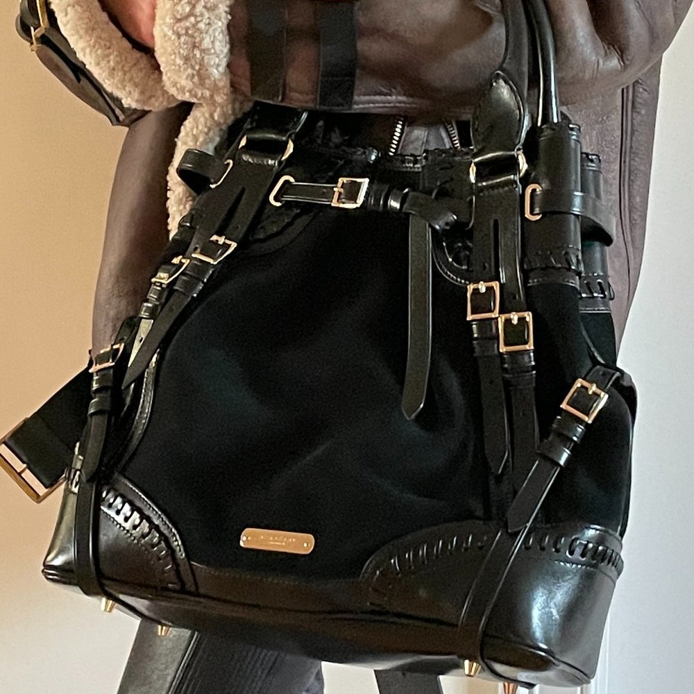 BURBERRY PRORSUM Suede Medium Whipstitch Black Tote Bag